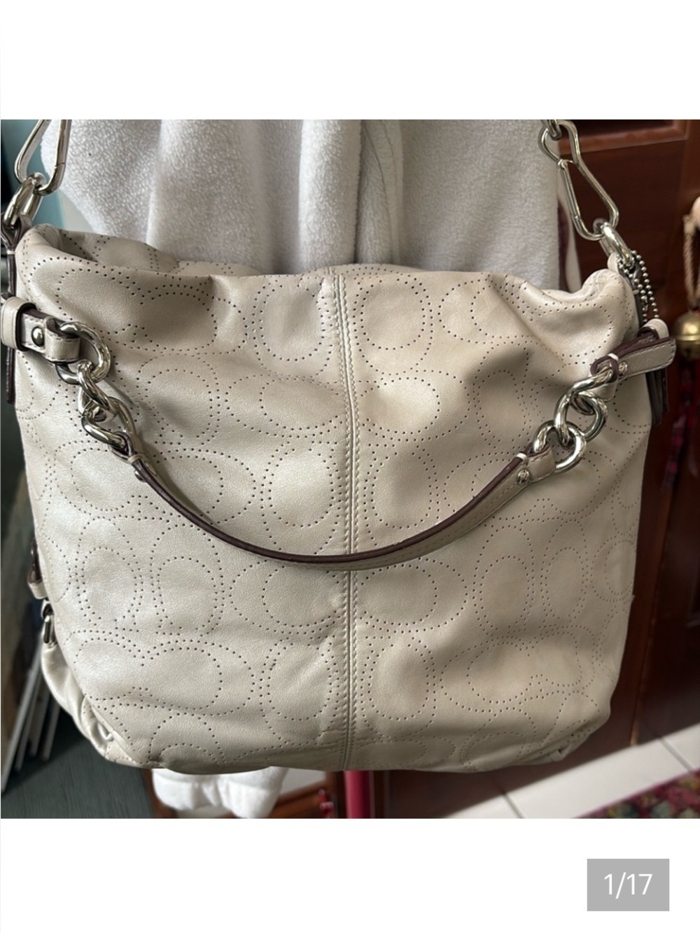 Coach   Brooke perforated, monogram leather convertible satchel shoulder bag EUC